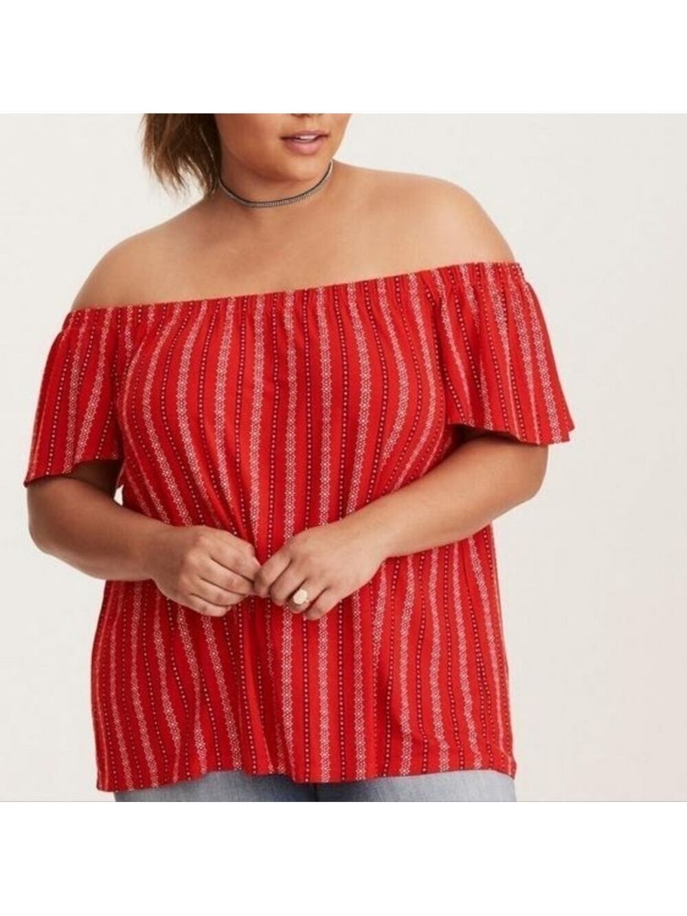 2X • Torrid • Border Print Off Shoulder Top